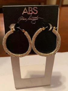 $50 ABS Allen Schwartz Gold  Tone  Pave Hoop 1-1/4” Drop Earrings A73 - Picture 1 of 6