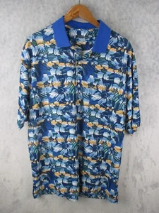 Greg Norman Polo shirt Men Size XL Blue Floral Print Play Dry Wicking - Picture 1 of 13