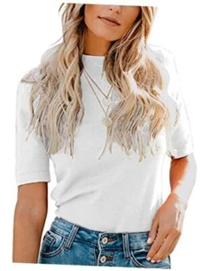 Womens Tops Dressy Casual Summer Cute Tops Mock Turtleneck Medium White - Picture 1 of 7