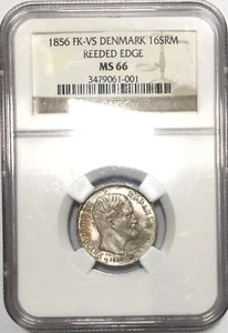 NGC MS66 Denmark 1856 16 Skilling - Picture 1 of 2
