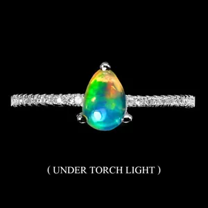 925 Anello Argento Sterling Pera Opale di Fuoco 7x5mm Finto Cz Gemma Gioielli 8 - Foto 1 di 10