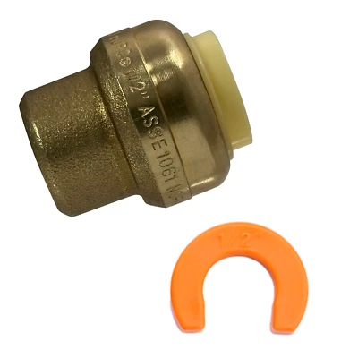 100 Pcs XFITTING 1/2" Push Fit Cap w/ 1 Clip, Push to Connect End Cap Plug Brass - Image 1 of 4