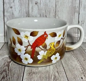 Hand Painted Soup Mug Birds Sitting In A Dogwood - Picture 1 of 5