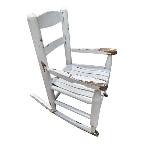 Vintage Wood Rocking Chair Small approx. 23" Tall Childrens Shabby Chic White Cover
