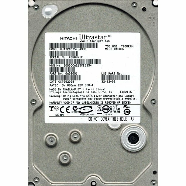 Hitachi 750GB 7200RPM, SATA 0A36001 - Image 1 of 1