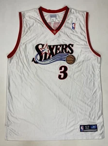 VINTAGE Reebok Authentic Philadelphia 76ers Allen Iverson 3 Jersey Men Sz 52 XXL - Picture 1 of 12