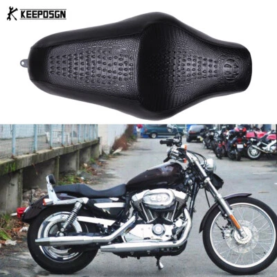 Assento duplo para Harley Davidson Sportster 883 1200 couro motocicleta jacaré - Imagem 1 de 4