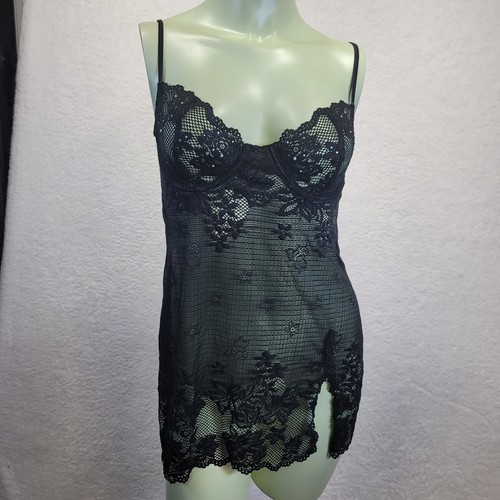 VALENTINO Abito Victoria's Secret nero floreale pizzo strass bodycon slip taglia media