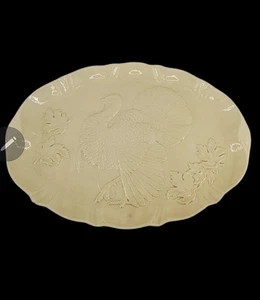 Vintage Turkey Platter Yellow Ceramic Made In USA T13 Embossed - Picture 1 of 5