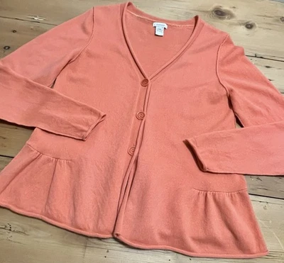 Suéter cárdigan de cachemir SUNDANCE talla Peplum grande melón-naranja usado en excelente estado Foto 1 de 4