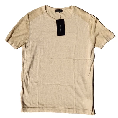 men's ZARA MAN short sleeve Sweater lightweight Acrylic/Viscose beige crewneck L - Image 1 of 4