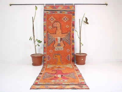 3.0 x 11.0 Feet Orange Turkish Runner Rug – Handmade Wool Carpet – Hallway - Image 1 of 4
