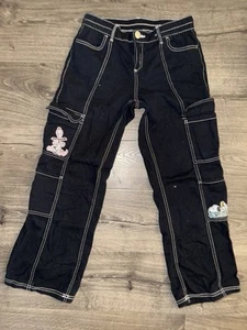Vintage Justice Snoopy Size 14 Girls Black Denim Jeans Cargo Style Youth - Picture 1 of 5