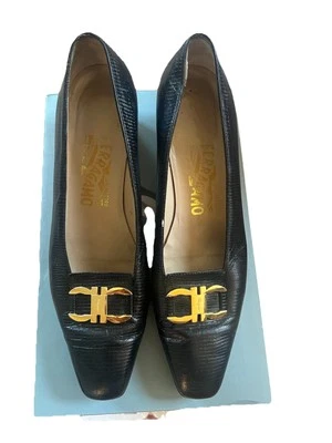 Salvatore Ferragamo Calf Pumps Woman Black Leather Gancini Buckle 8 AA 6cm Heel  - Image 1 of 4