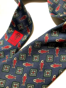 OLD GUCCI VINTAGE FISH SQUARES PORTER GG TIE LOGO ITALY BLUE - Picture 1 of 12