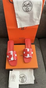 New Hermes Oran sandals Rouge grenadine Red 40 EU 9 US with Box and Dust Bags - Picture 1 of 7