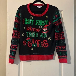 Maglione donna junior nero brutto Natale ma prima lasciami prendere un elfo taglia L - Foto 1 di 3