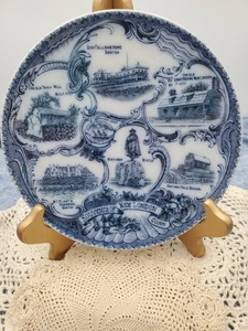 Vintage Souvenir Teller New London, CT Flow Blue Style mit blauem Transfergeschirr 1900er - Bild 1 von 5