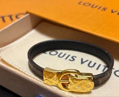 Pulseira de couro autêntica Louis Vuitton cor ouro e marrom do Japão - Imagem 1 de 4