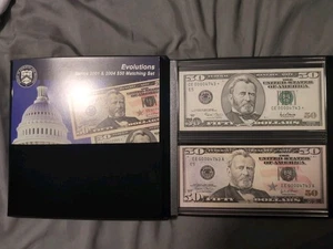 Evolutions Series 2001 & 2004 $50 Bills. identical serial #'s 4743 One * Note - Picture 1 of 9