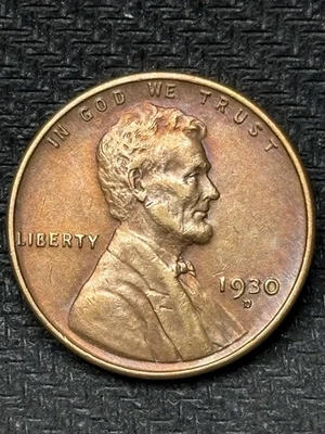 1930-D Lincoln Wheat Cent Penny RB AU BEAUTIFUL TONER COIN - Image 1 of 2