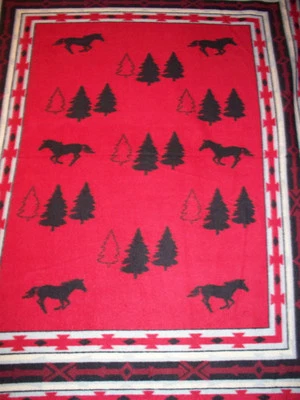 NATIVE AMERICAN RUNNING HORSE SPIRIT ANIMAL TREE FLEECE FABRIC PANEL   - Image 1 of 3