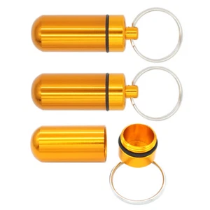 3 Aluminium Schlüsselanhänger Pillendose + O-Ring ~ hält Notfallpillen Erste Hilfe Kraut - Gold - Bild 1 von 7