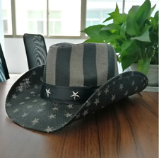 Black & Grey American Flag Cowboy Hat Unisex Hand Made USA Shaped Brim