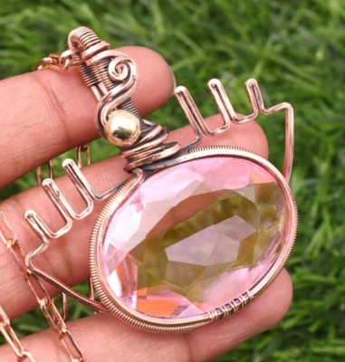 Pink Kunzite Gemstone Copper Wire Wrapped Handmade Jewelry Pendant 2.10" - Image 1 of 4
