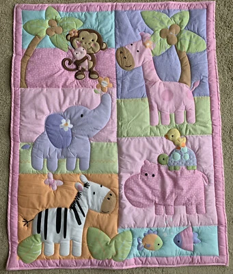 Manta edredón cuna bebé recién nacido elefante/mono/cebra rosa mezcla de algodón Foto 1 de 4