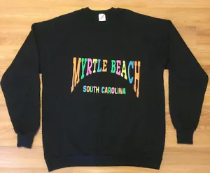 Felpa vintage anni 80 Myrtle Beach South Carolina XXL girocollo arcobaleno nera - Foto 1 di 5