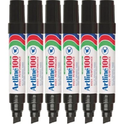 6x ARTLINE 100 PERMANENT MARKER 7.5-12mm Xylene Free CHISEL NIB Black Color - image 1 of 4