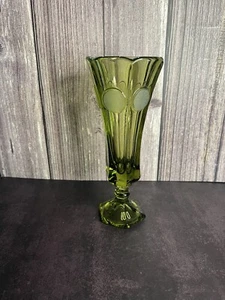 Vintage Green Fostoria Coin Glass Footed Bud Vase 8” Mint Condition Pretty - Picture 1 of 5