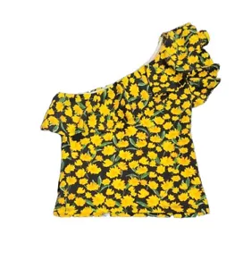 Top Maeve Anthropologie Un Hombro Volantes Floral Negro Amarillo XXS Nuevo Con Etiquetas - Imagen 1 de 9