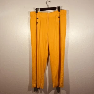 Soft Surroundings Cropped Linen Chinos Size 10 Canary Yellow Linen Blend Buttons - Picture 1 of 13