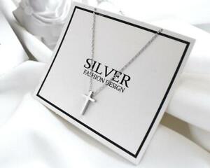 Tiny Silver Faith Cross Pendant White Gold Necklace