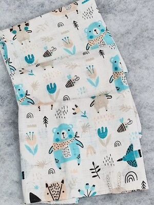 LOLALAND 3 pack muslin squares large 70x80cm baby nappies bibs teddy forest animals blue