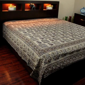 Cotton Elephant Block Print Tapestry Gray Batik Bedspread Bed sheet Queen Full - Picture 1 of 6