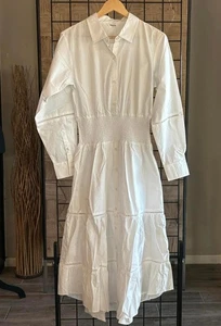 NWT Thakoon White Maxi Dress 8 Smocked Waist Long Sleeve Cottage - Picture 1 of 7