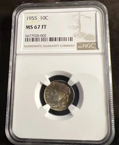 1955 10C Roosevelt Dime Certified NGC MS67 FT Silver Lowest Mintage Roosevelt - Picture 1 of 5