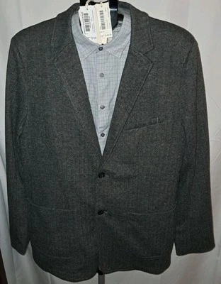 民间社会西装外套和衬衫人字形双纽扣带灰色纽扣男式 XL 全新 — 第 1/4 张图片