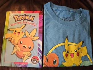 Youth size 8 Pokemon T-shirt Time out for Torchic book & Blastoise Plush - Picture 1 of 12