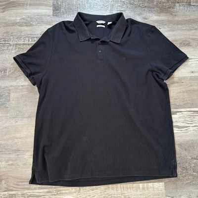 Calvin Klein Classic Fit Polo Shirt Black Ribbed Cotton XXL Minimal Logo Basic - Image 1 of 4