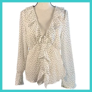Maison d'Amelie Polka Dot Ruffle Tie-Neck Long Sleeve Blouse - Women's Small - Picture 1 of 12