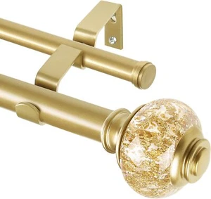 1" Gold Double Curtain Rod 72-144" Telescoping Drapery Rod with Luxury Finials - Picture 1 of 5