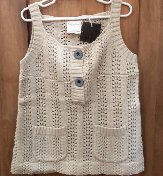 Matilda Jane-talla 6/8-tejido -chaleco-mezcla de lana-tejido celosía-beige-botones-bolsillos Foto 1 de 4