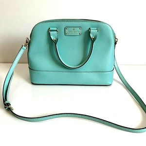 Kate Spade textured leather triple compartment satchel purse light teal  - Picture 1 of 12
