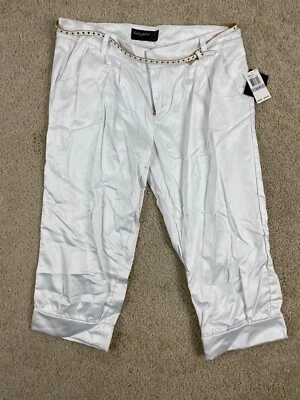 Pantalones capri vintage Baby Phat para mujer 35x20 plisados con cinturón bolsillo Miamivice blancos Foto 1 de 4