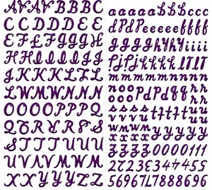 Dos hojas púrpura brillante escritura números letras alfabeto álbum de recortes pegatinas - Imagen 1 de 1