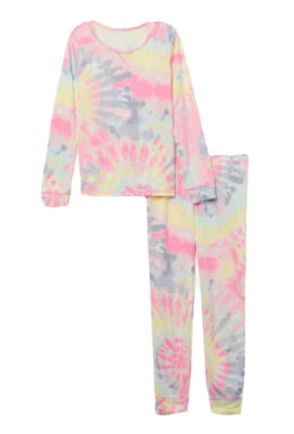 Justice Girls Pajamas Pink Size 7/8 Colorful Tie Dye Top And Pants 2 Piece Set - Image 1 of 4